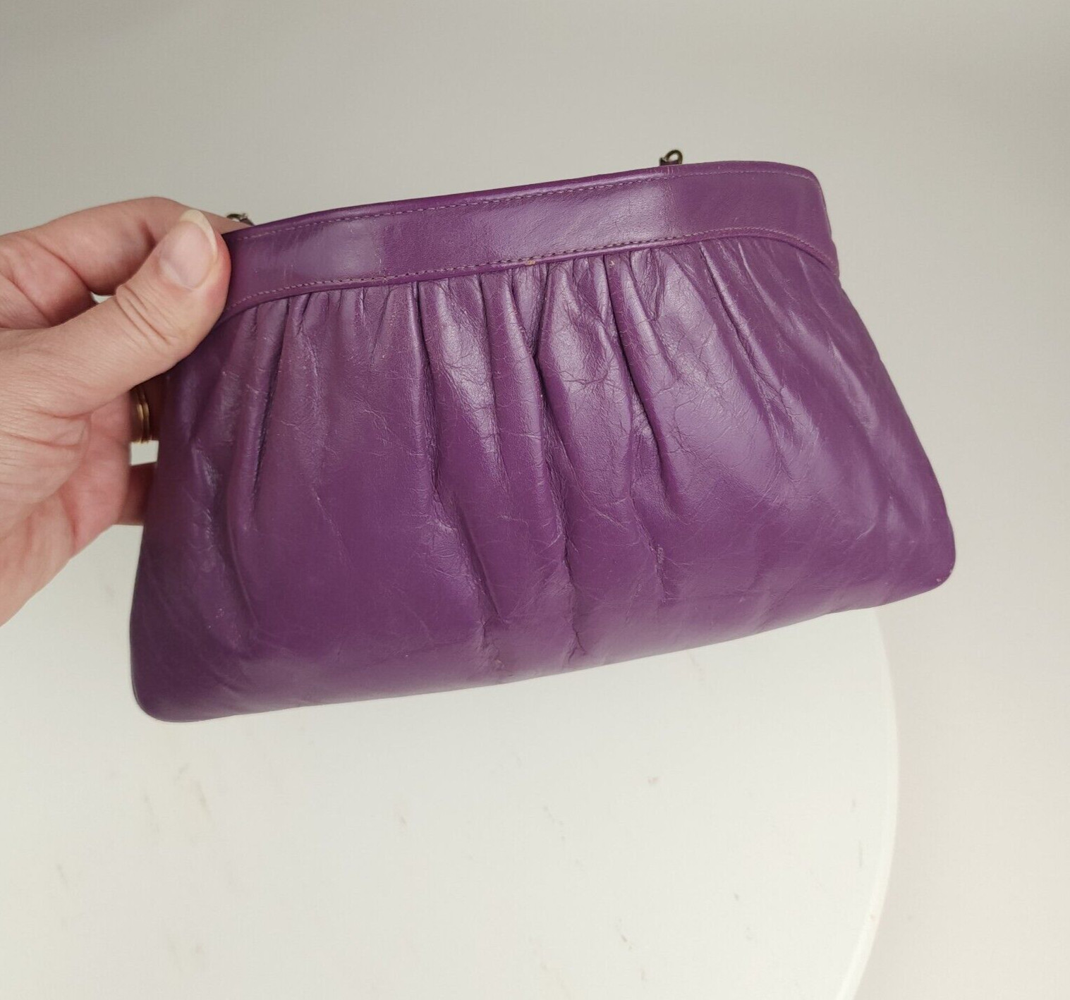 Vintage 70s 80s Morris Moskowitz Handbag Chain Purse Purple Genuine Leather