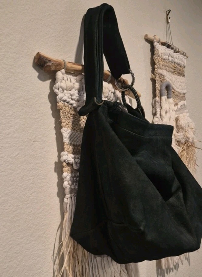 Free People Marbeled Green Goat Leather Suede Hobo Shoulder Bag, Zipper Closure