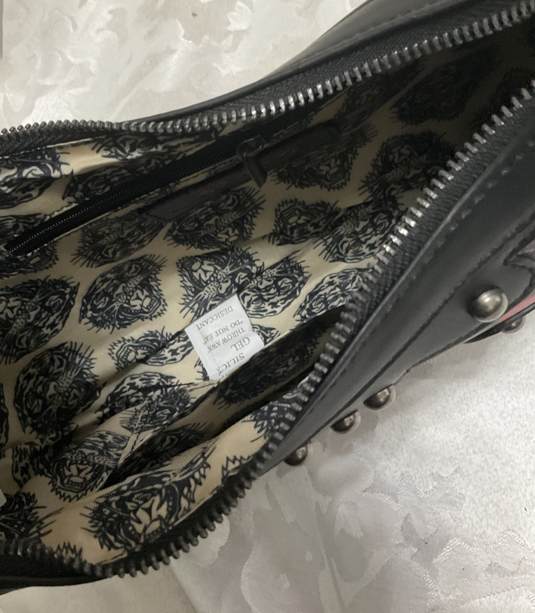 Ed Hardy Black Tattoo Print Studded Hobo Shoulder Bag Y2K Style Purse NWT