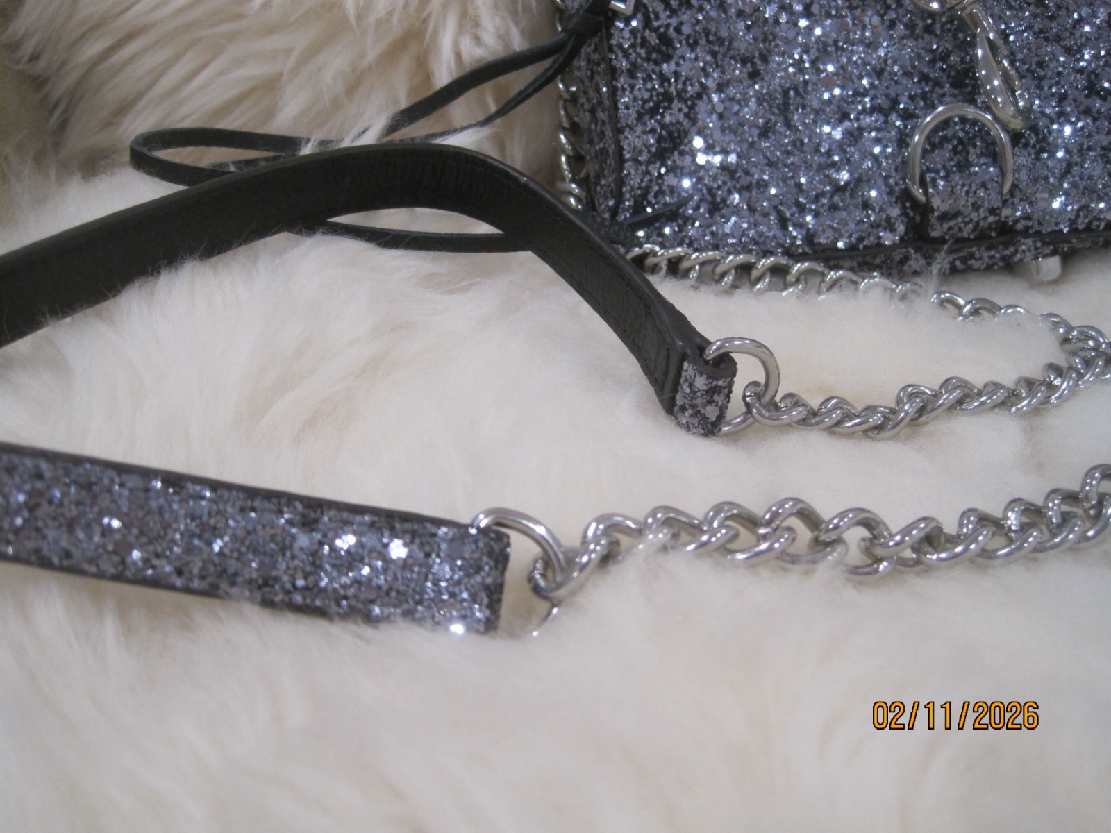 Rebecca Minkoff Micro MAC Silver Glitter Crossbody Bag NWT $195 PROM!