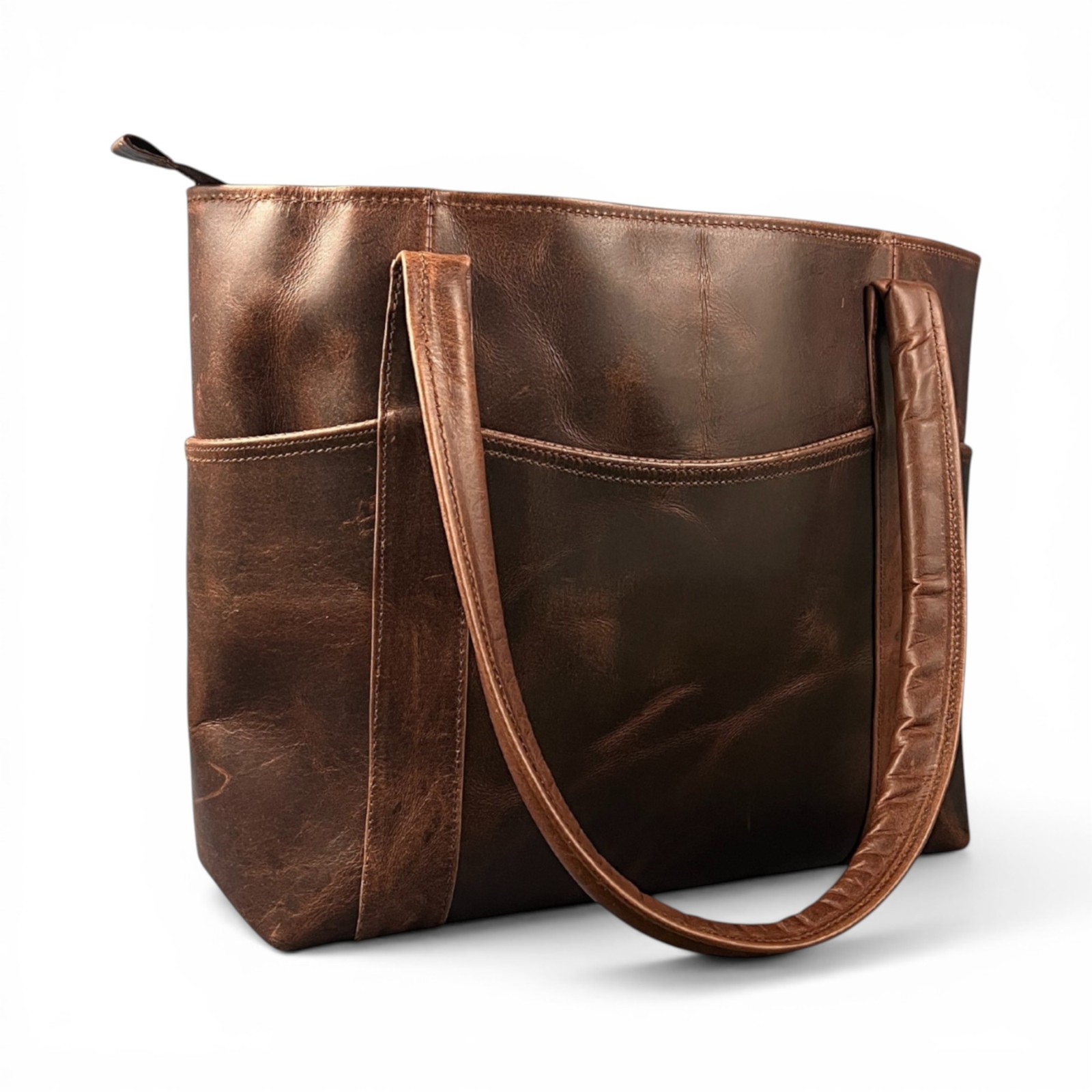 Madosh Women Tote Leather Brown Shoulder Bag Large Office Handbag Shopper Purse