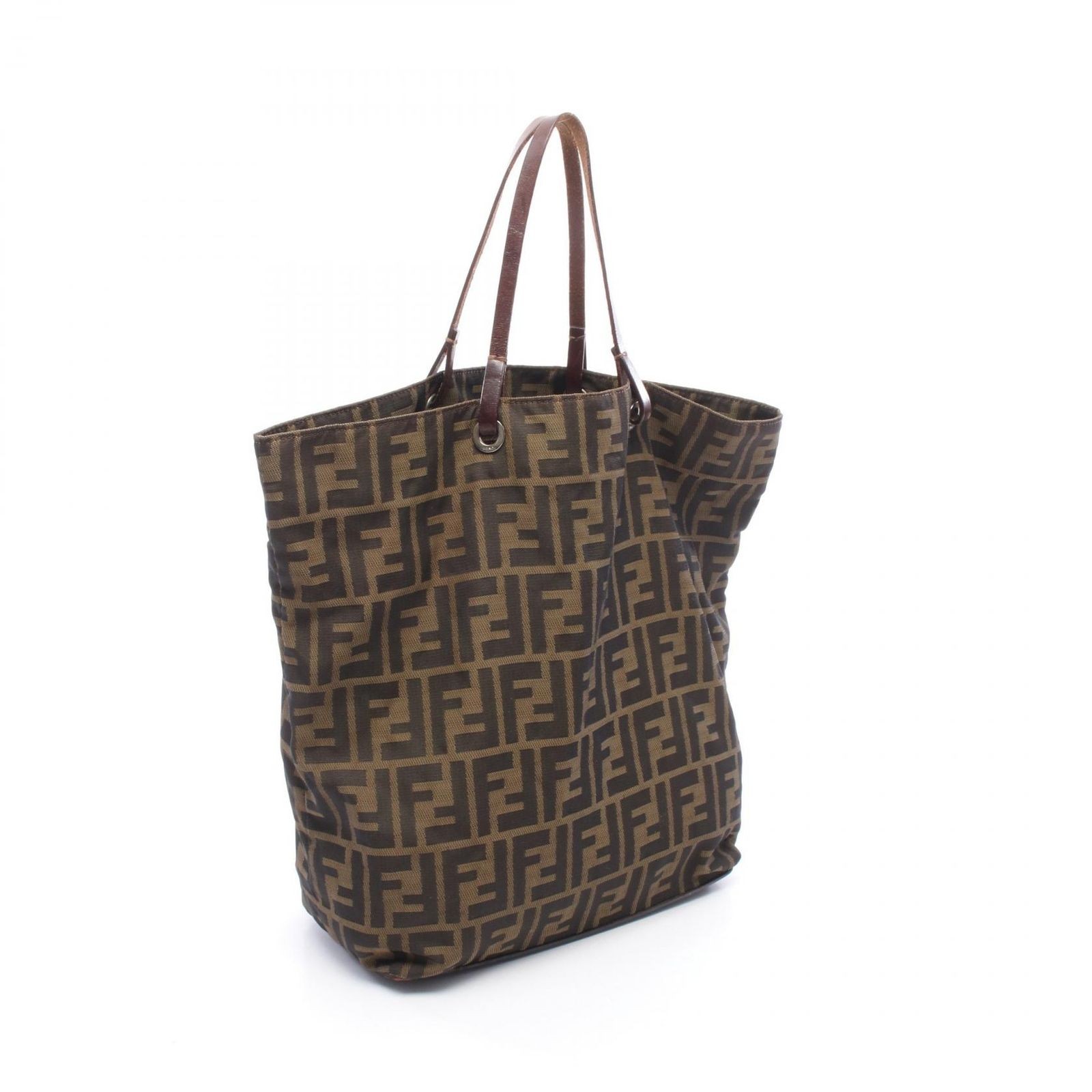 Authentic Fendi Zucca Tote Bag Brown Nylon Leather Ladies 25cm x 31.5cm Conditio