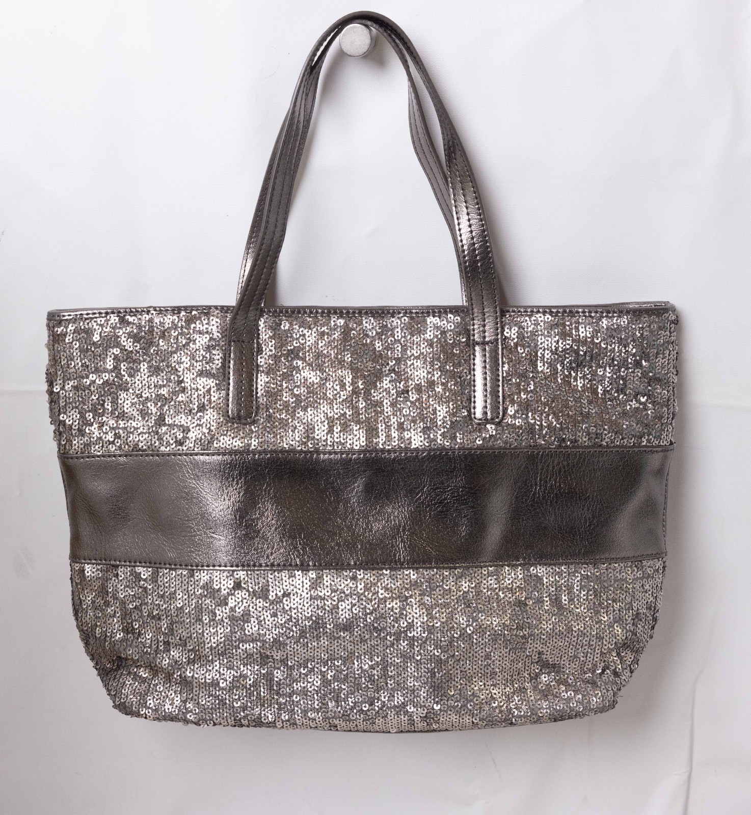 Talbots Women’s Sequin Polyester Tote Shoulder Bag Metallic Silver/Pewter $129