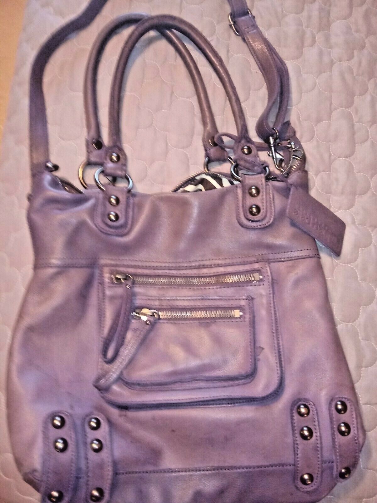 Linea Pelle Dylan Genuine Leather Shoulder bag Purse handbag Eggplant