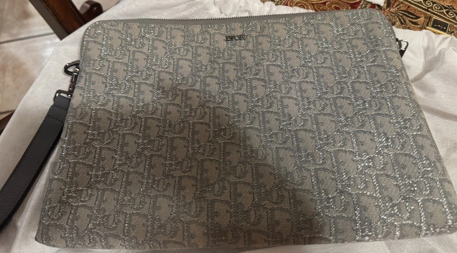 Authentic Dior Oblique Embossed Logo ZipperFabric Handbag Men’s 11.8×1.3×8.4 in
