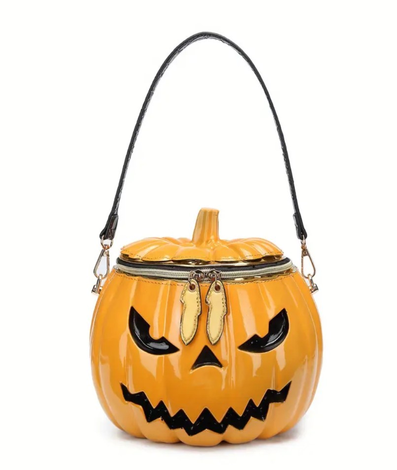 3D Pumpkin Shaped Halloween Handbag/Shoulder Faux Leather Novelty NWT