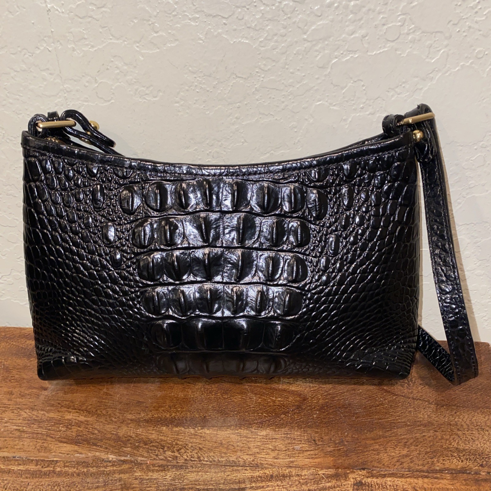 Brahmin Anytime Mini Melbourne Black Croc Bag Purse