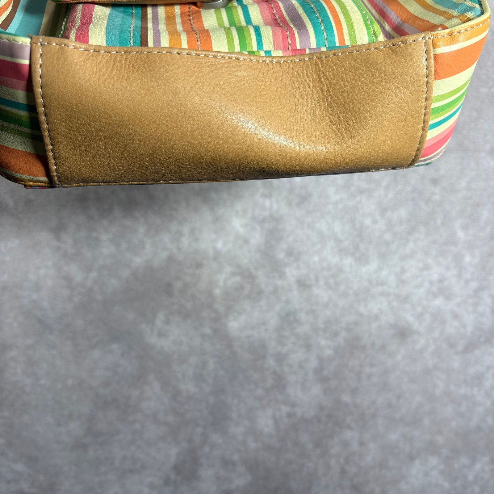 Fossil Shoulder Bag Womens Small Multi Color Striped Leather Hobo Boho Y2K
