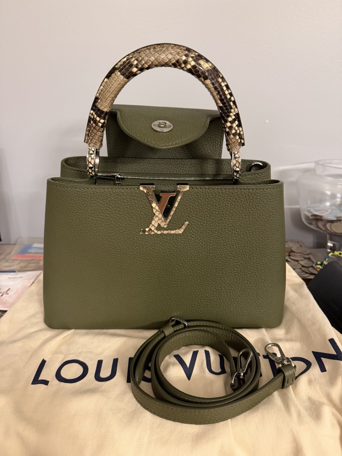 Louis Vuitton Capucine with Handle Bag Snake Print Gold Hardware w/ Dust bag