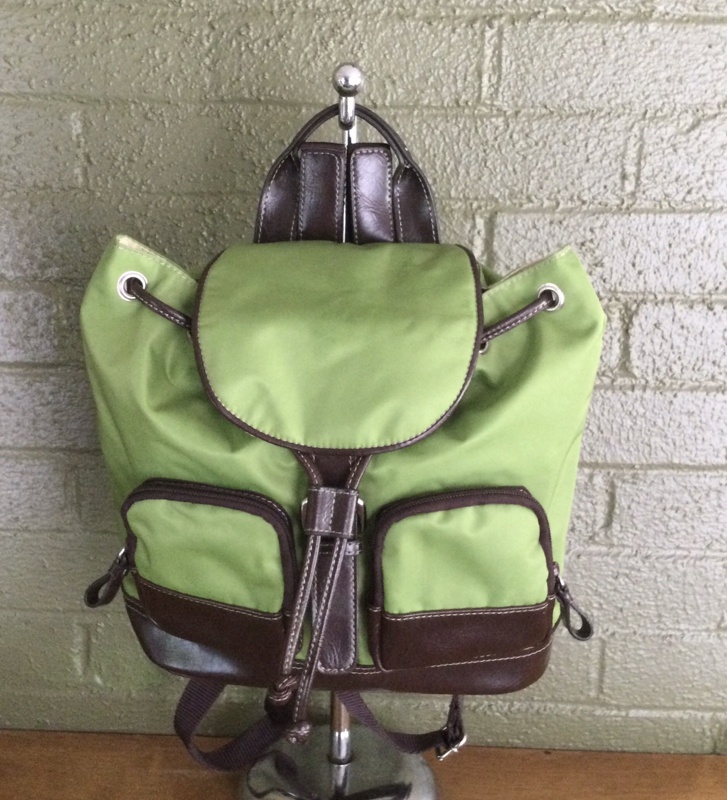 Vintage Nine & Co. Lime Green And Brown Medium Backpack