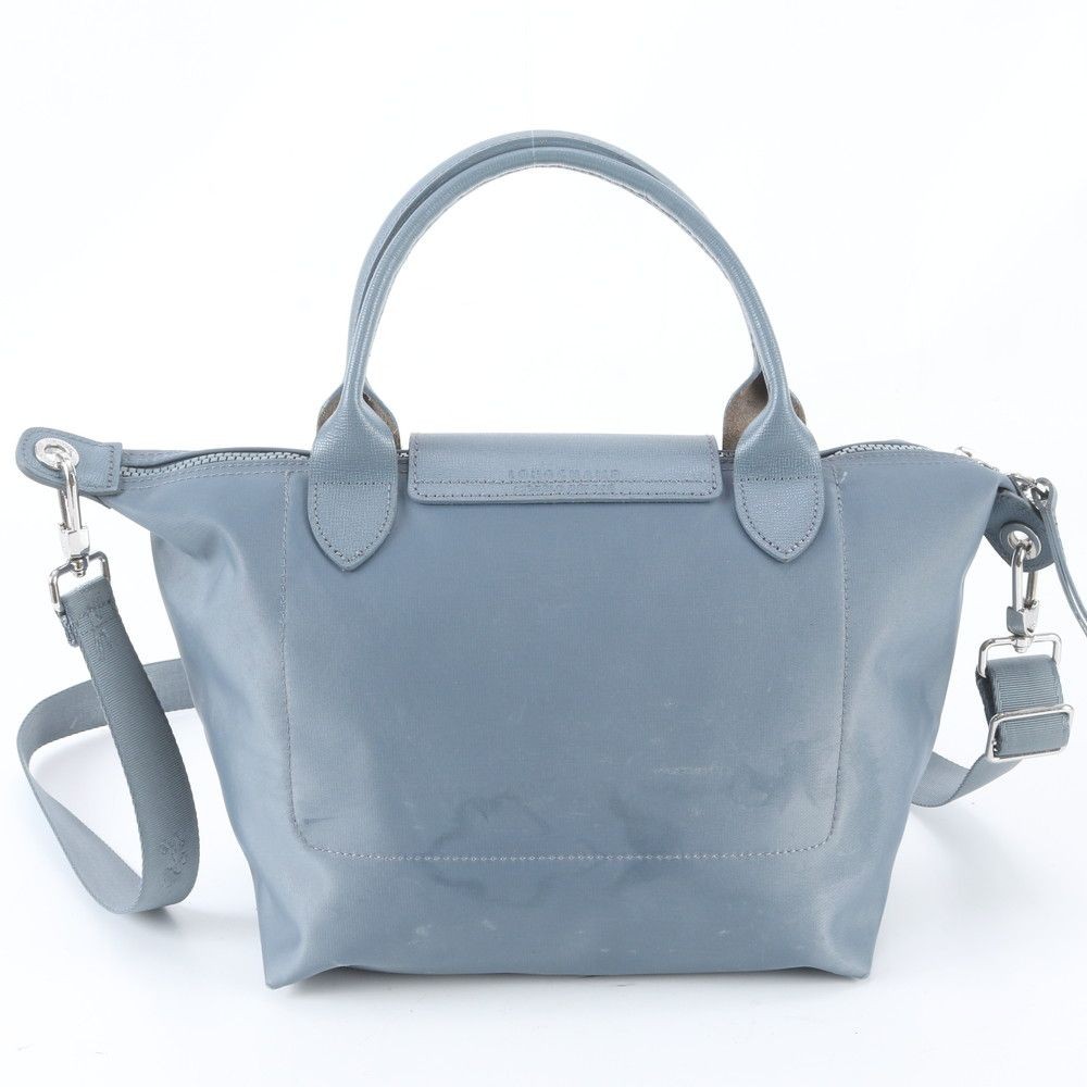 Longchamp Leather 2Way Shoulder Bag Blue Gray Used From Japan
