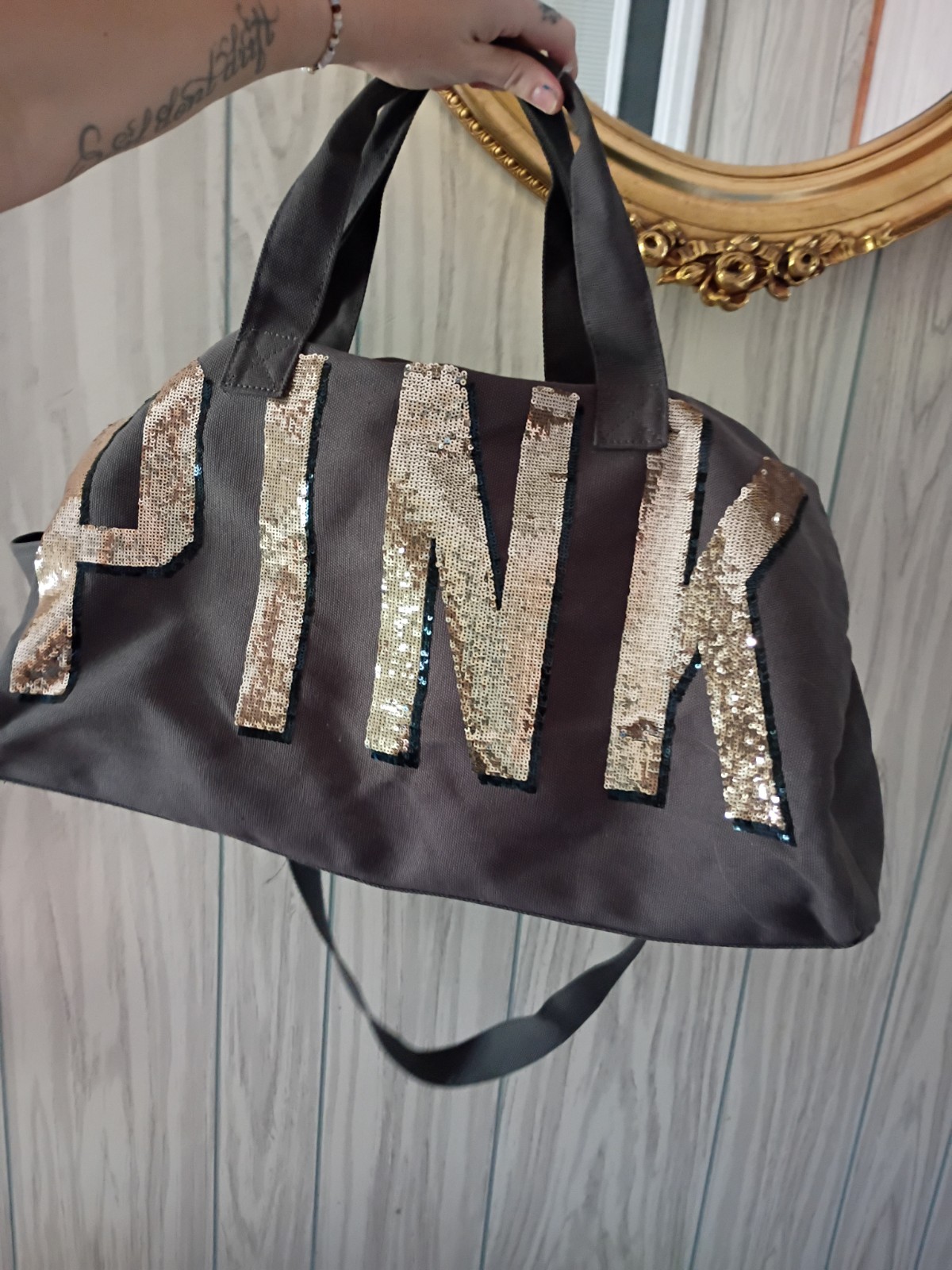 Victoria’s Secret PINK Sequin Duffle Bag Travel Bag Gray