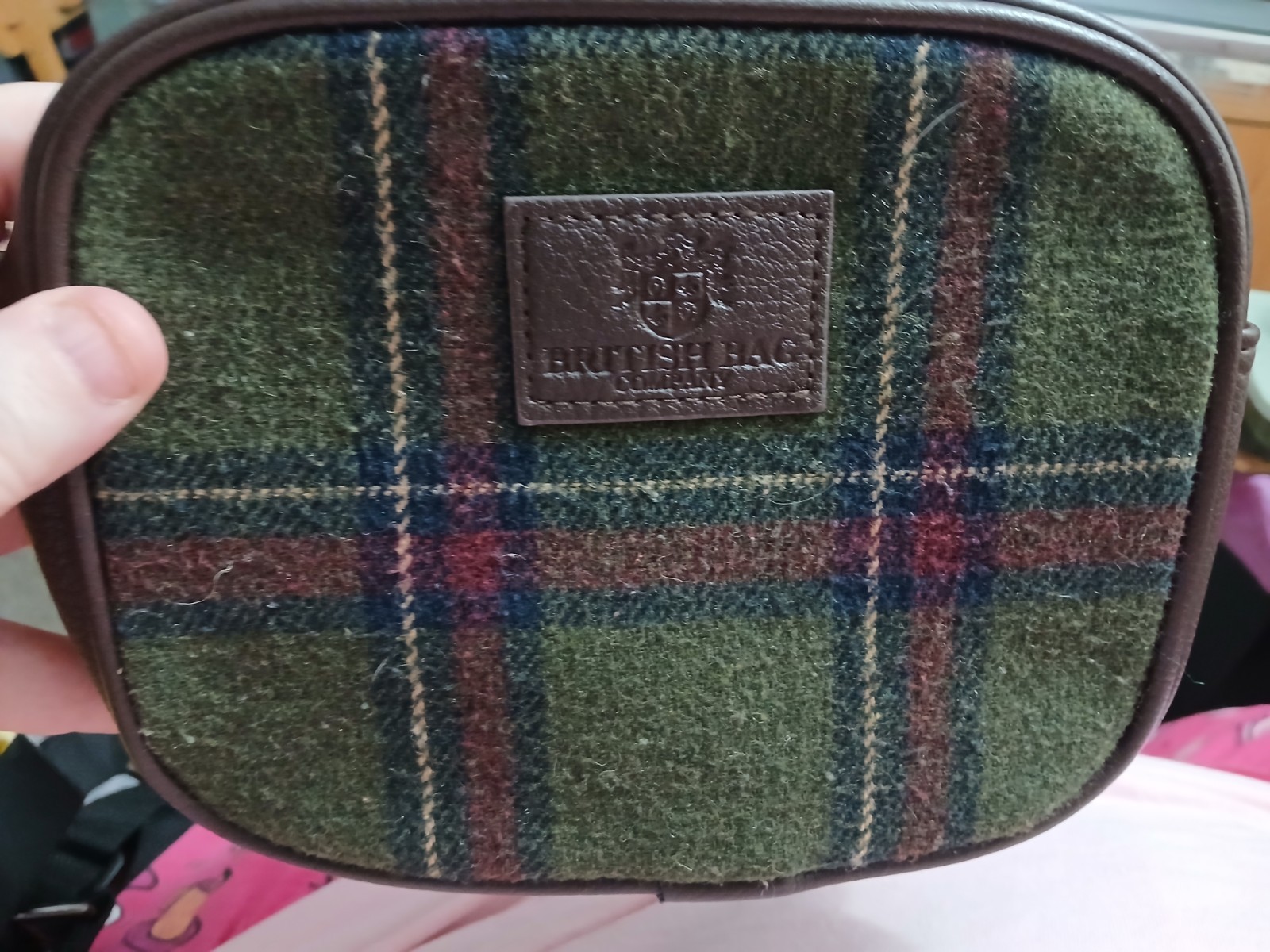 BRITISH BAG COMPANY SMALL GREEN PLAID CROSSBODY HANDBAG