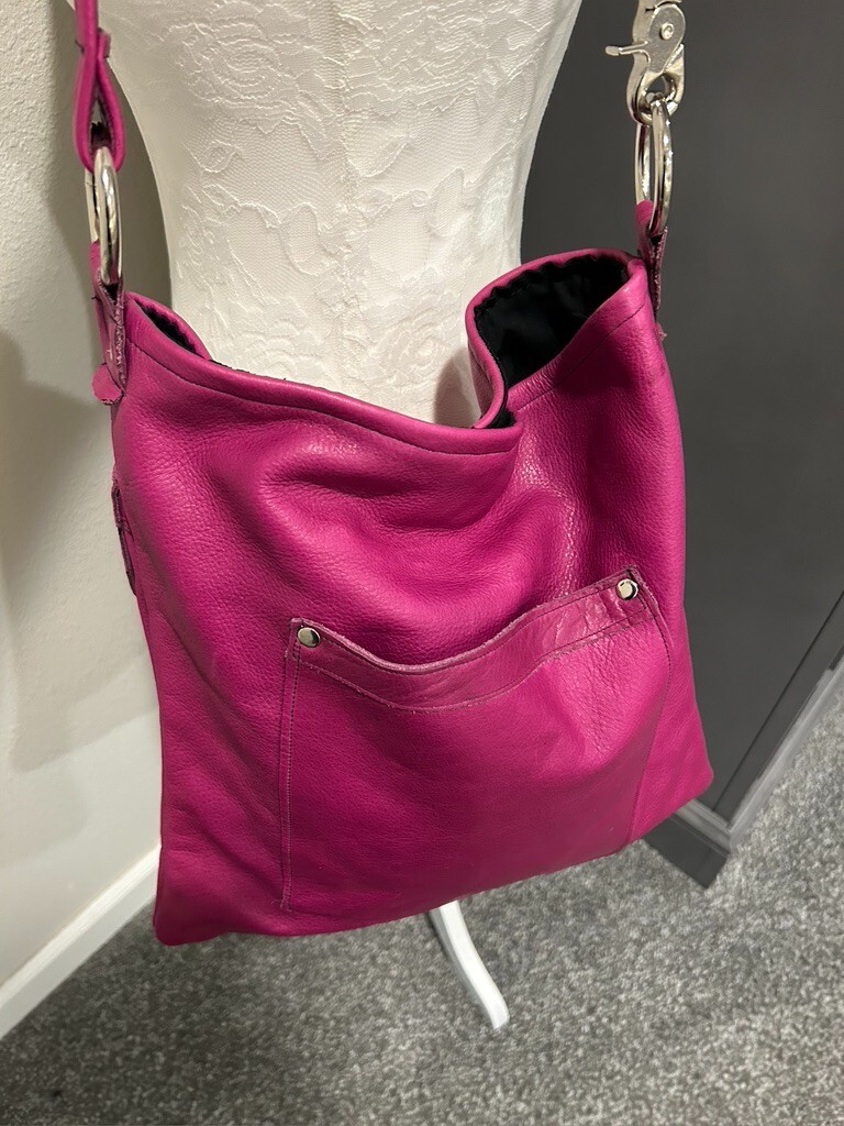 Fuschia Pink Leather Shoulder Handbag~Jeweled Tassels Handmade USA ~Becky Bag