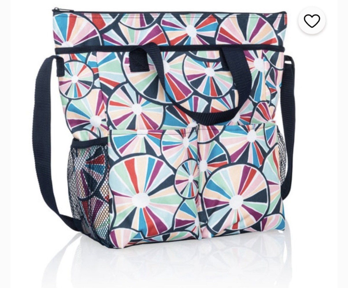Thirty-One Crossbody Organizing Tote with Matching thermal Tote Pinwheel party