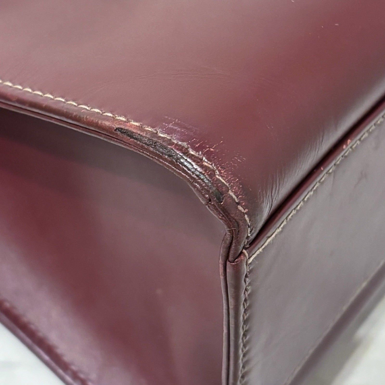 Cartier Hand Bag Must Line Bordeaux Leather Red Authentic