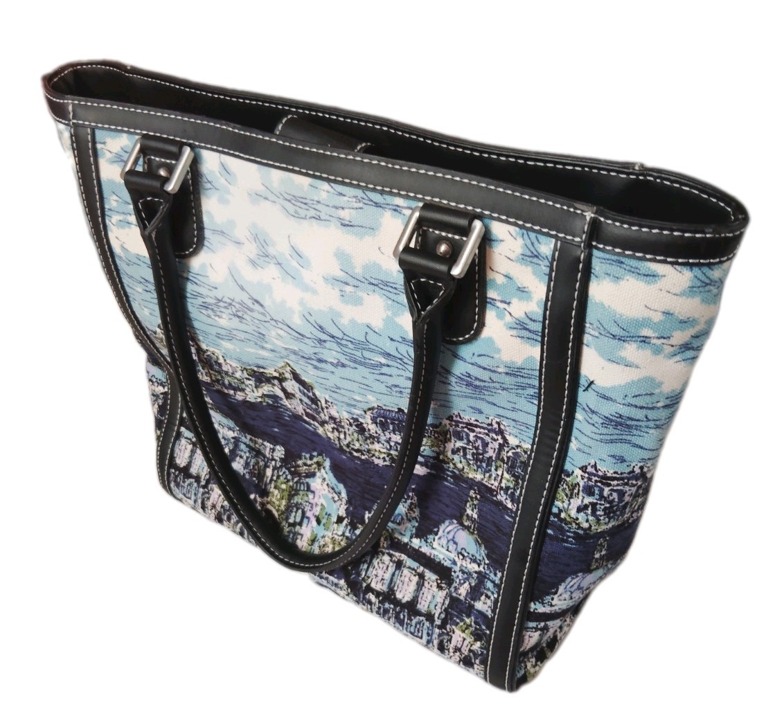 Talbots Scenic Leather Trimmed Tapestry Lined Tote /Handbag/ Purse- Magnetic-EUC