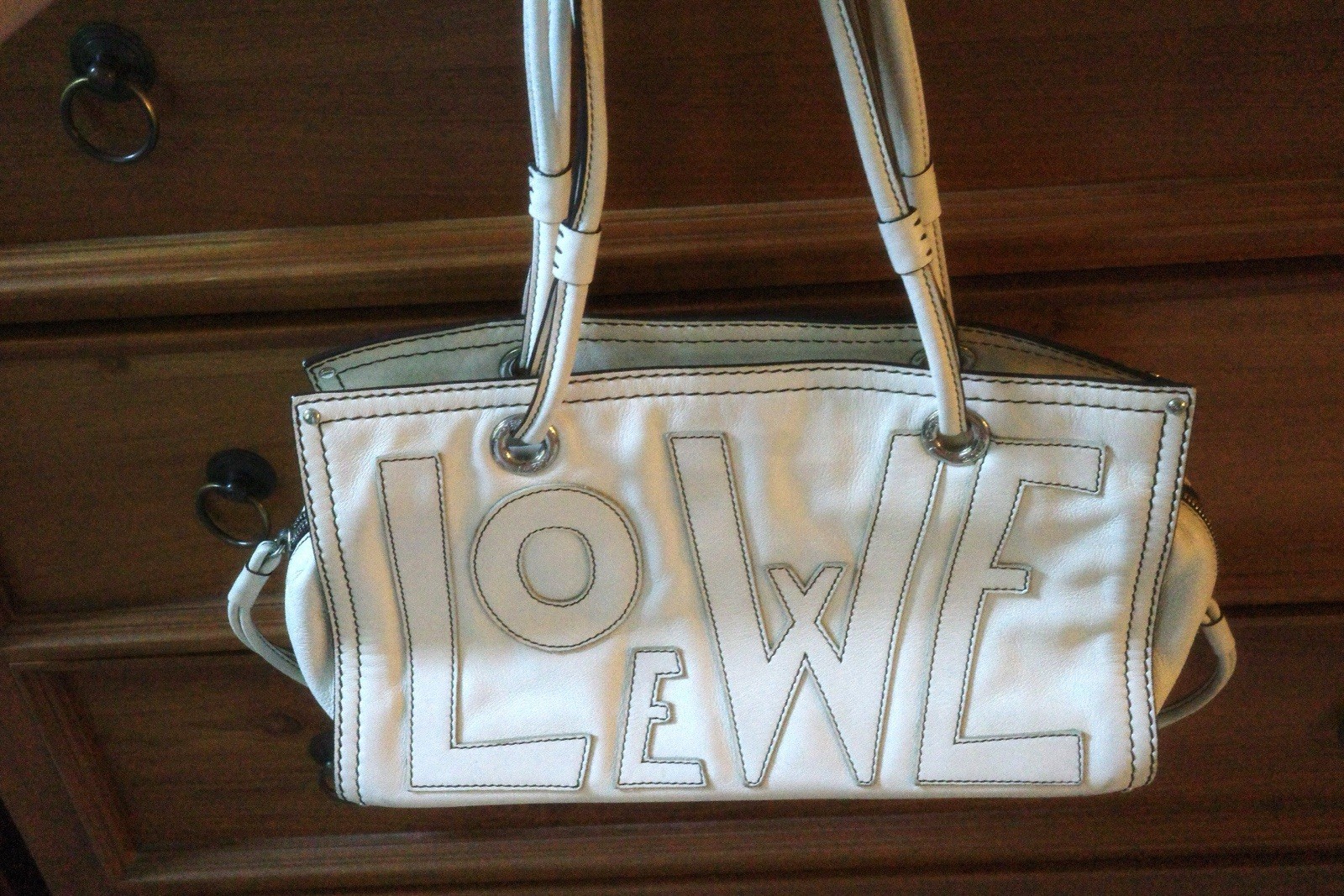 Rare Loewe Anagram Shopper Tote Bag Off-White Embossed Logo 7.4×12.5×5.5 inch
