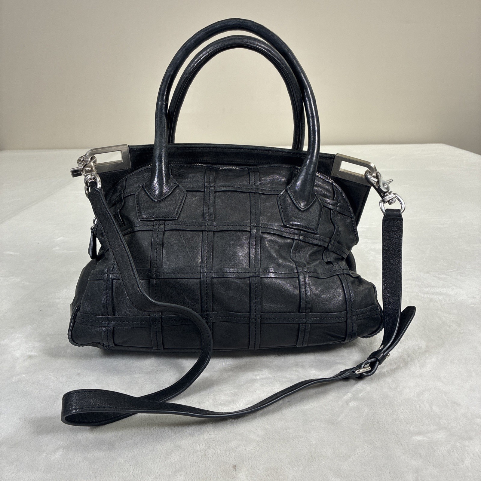 Botkier Black Leather Shoulder Bag Windowpane Detail Shoulder Bag Bnfts Charity