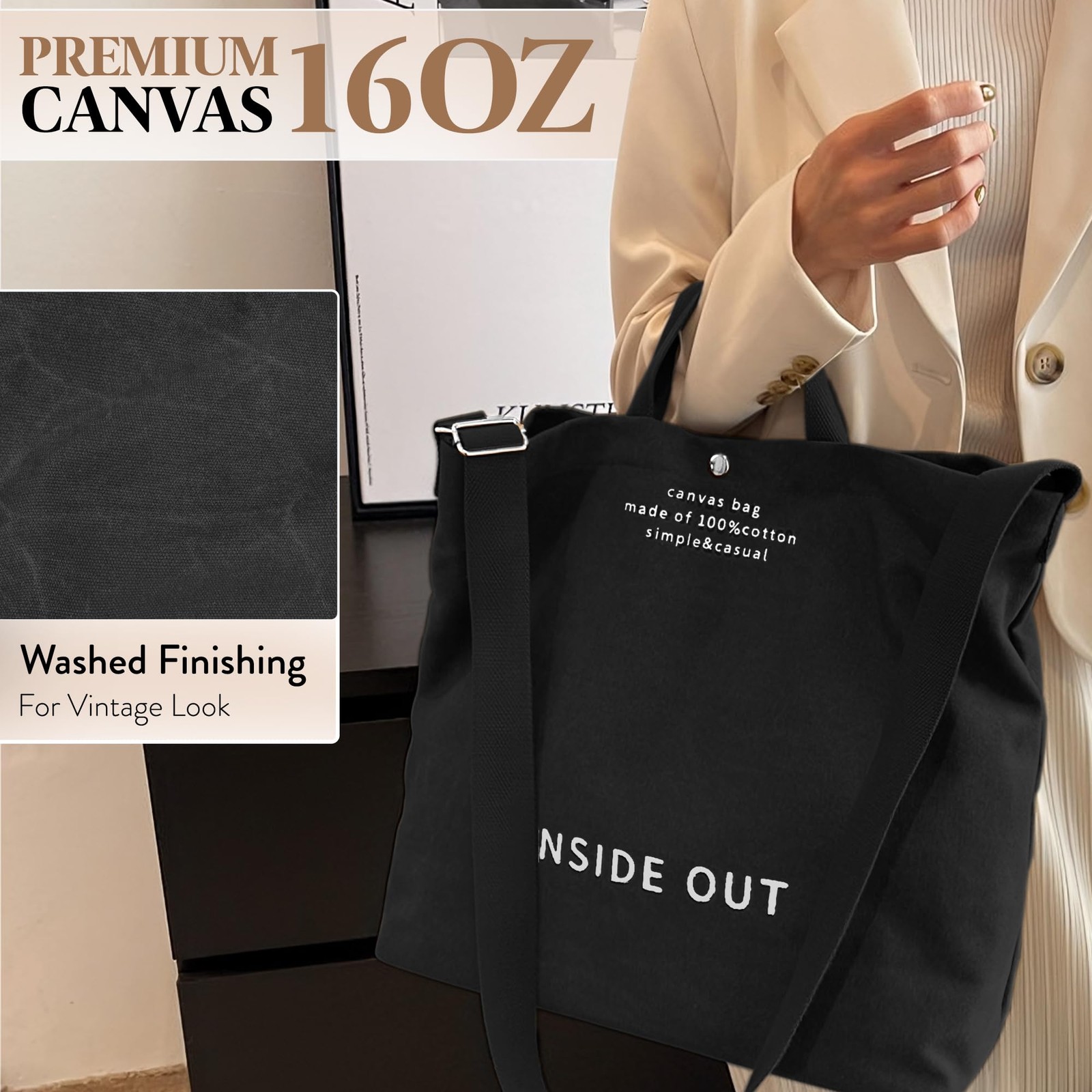 Large Canvas Tote Bag for Women, Fashion Crossbody, Large Capacity Shoulder Bag