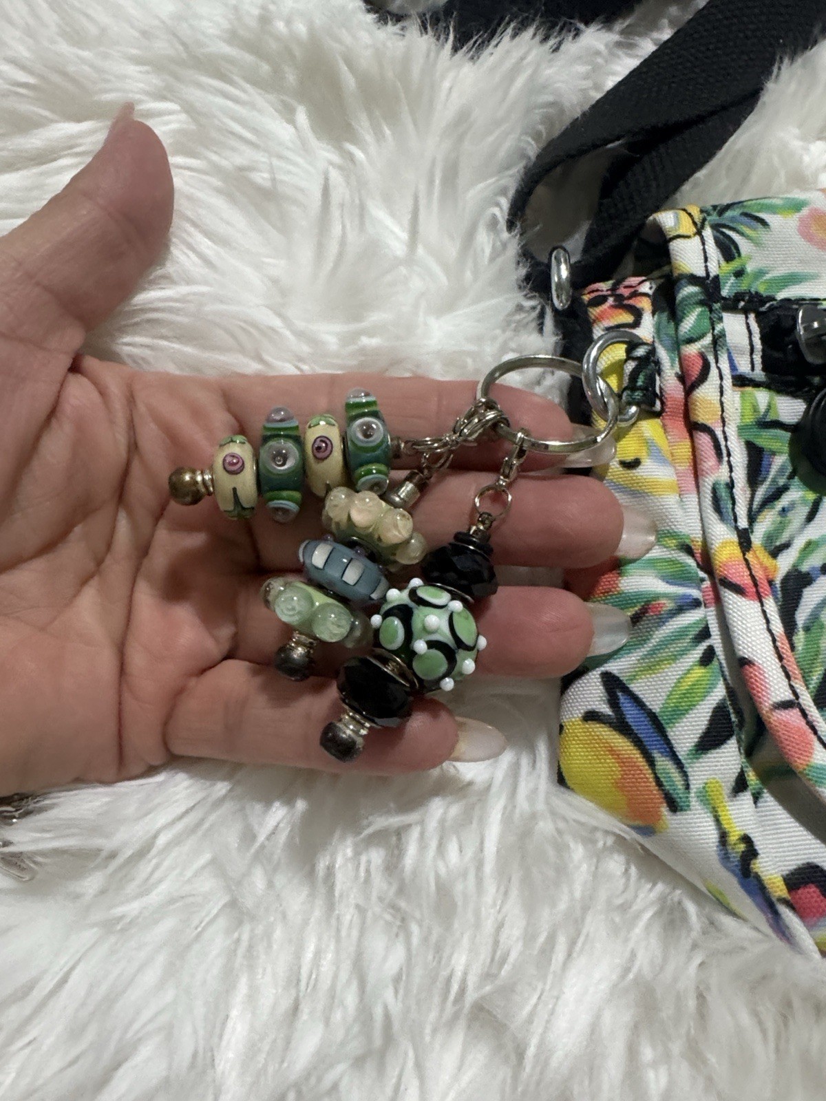 Kipling Floral Multicolor Crossbody Bag Charm Adjustable Black Strap Zip