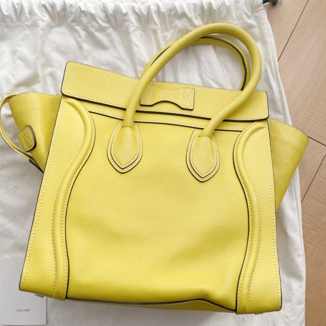 CELINE Luggage Mini Shopper Tote Bag Yellow Leather with Dust Bag/Booklet Used