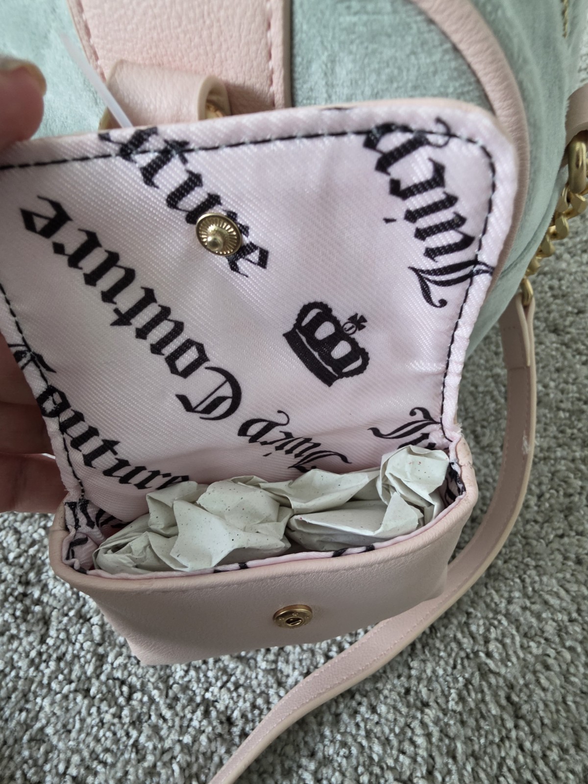 Juicy Couture New Love Chapter Satchel Green Pink w/ Pouch Charms Strap
