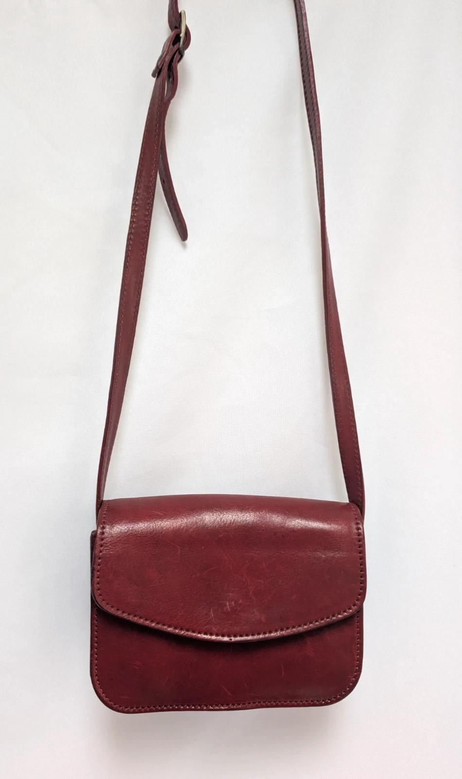 Italian Genuine Leather Crossbody Purse Burgundy Red Shoulder Bag