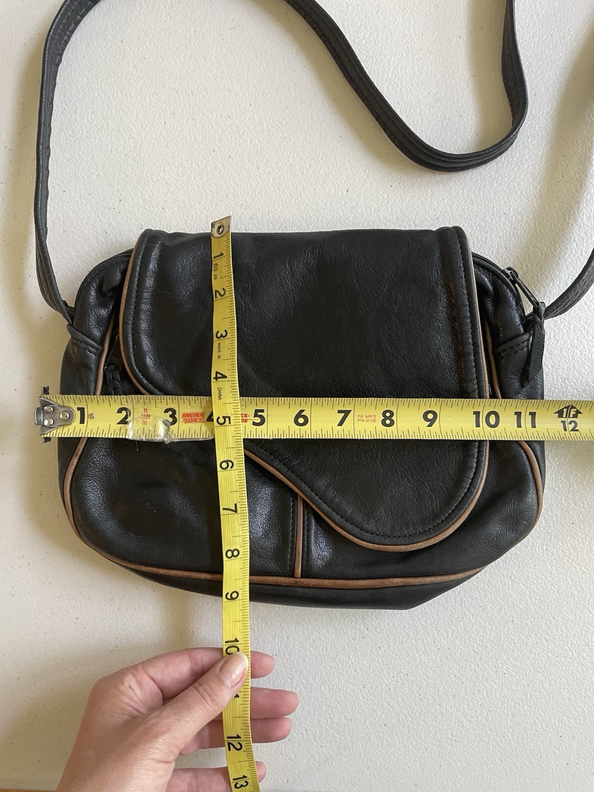 VTG Saddlebag Handbag Black with Brown Trim Unique Quirky Two Tone Crossbody