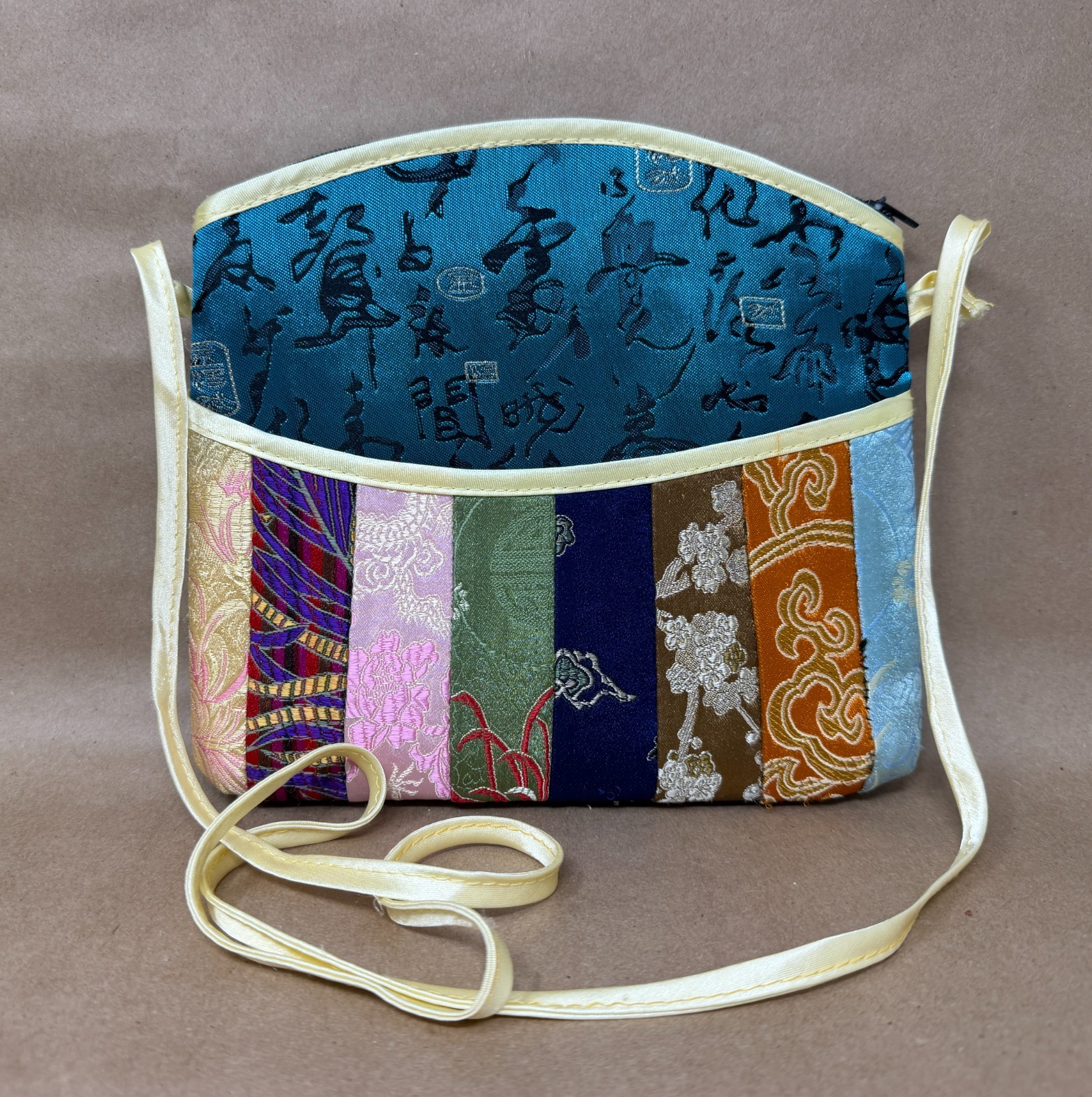 Vintage Handmade Chinese Silk Brocade Patchwork Crossbody Pouch