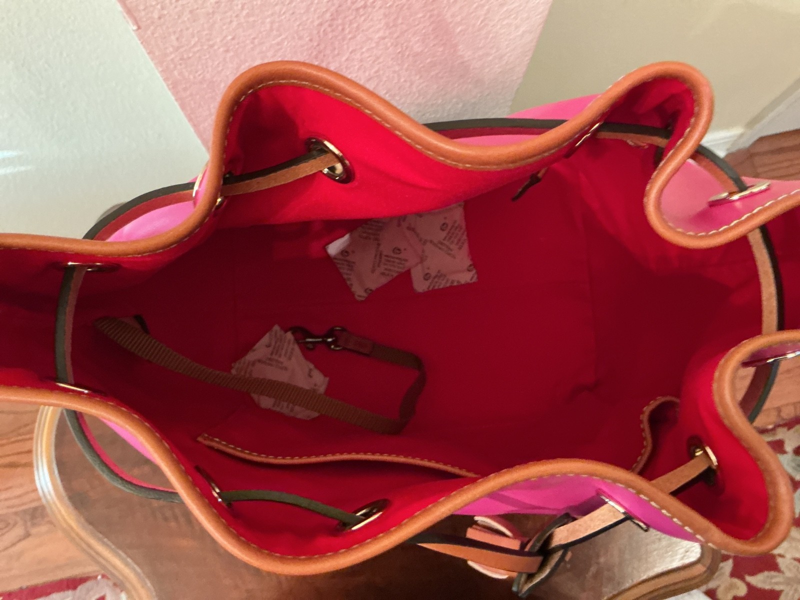 NWT Dooney & Bourke Tasha Drawstring Leather Shoulder Bag in Magenta & Wallet