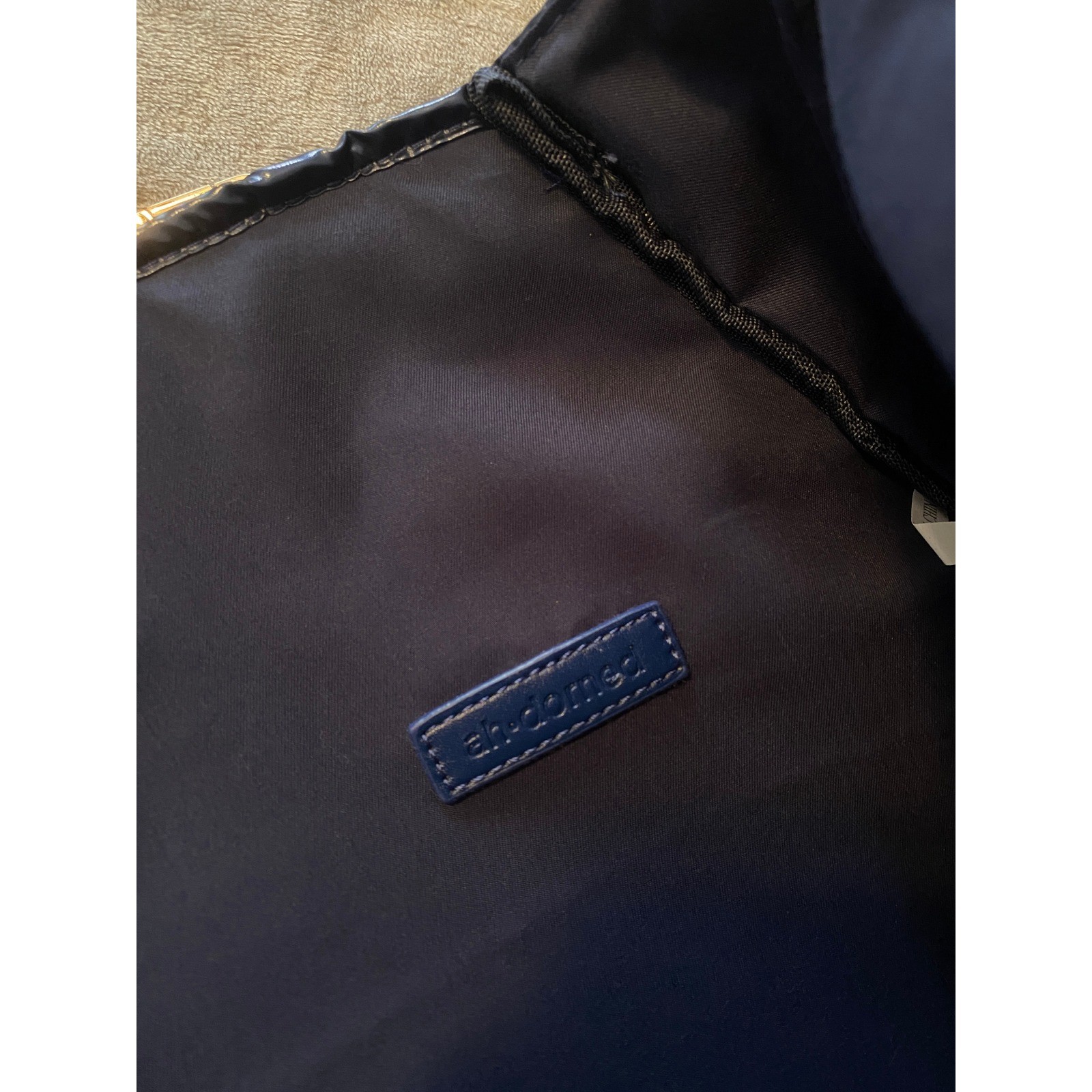 Ah-Dorned Tennis Racket Bag Navy Blue Quilted Puffer Sling LOVE Strap Pockets