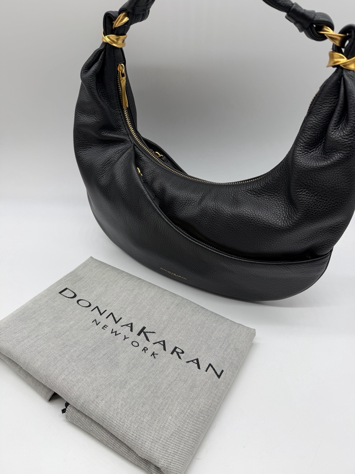 Donna Karan NY Gabardine pebbled leather multi pockets shoulder bag – BLACK