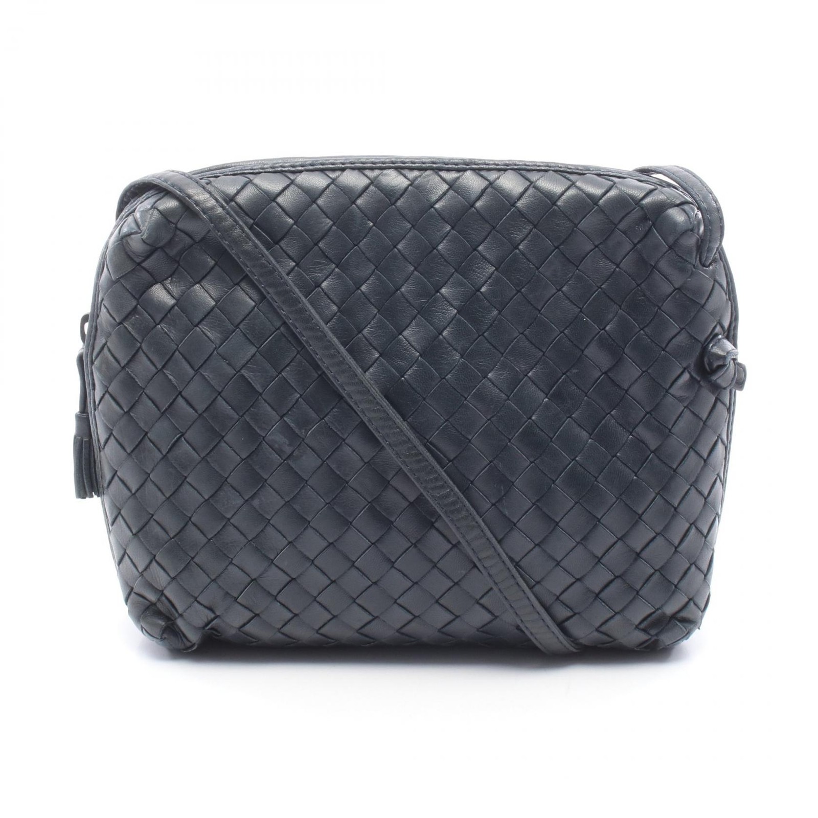 Bottega Veneta Intrecciato Shoulder Bag Navy Leather 7.9×5.9×2.2in