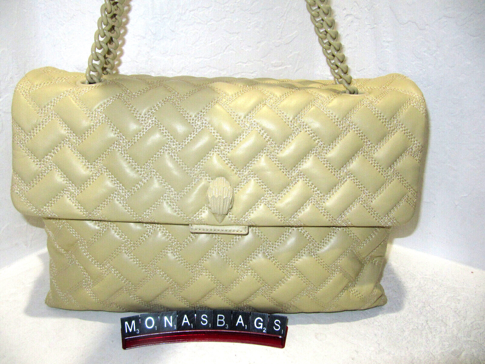 Kurt Geiger XX Large Kensington Drench Quilted Cream Leather Shoulder Bag NWT345
