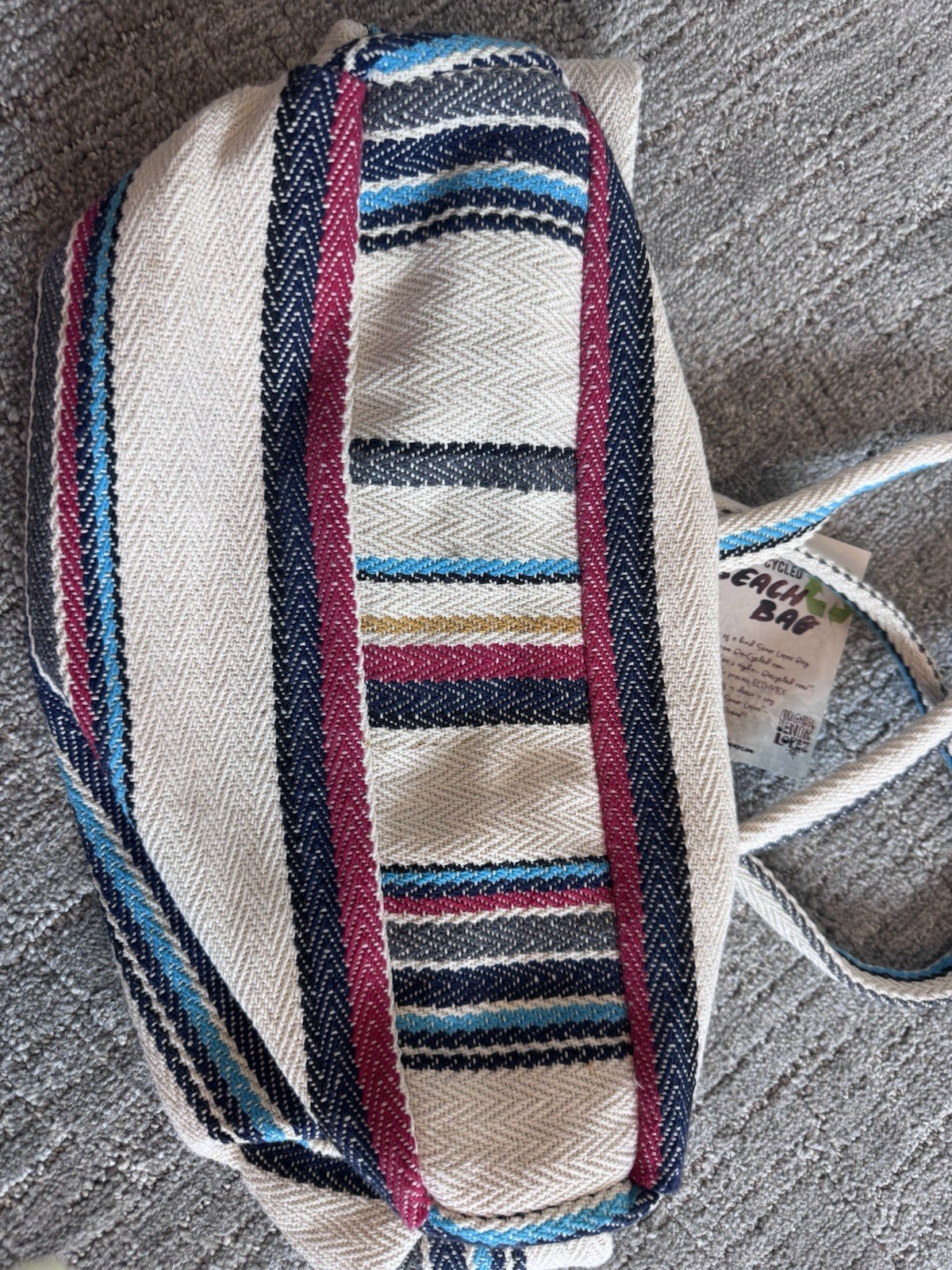 ORIGINAL SENOR LOPEZ STRIPED BEACH TOTE BAG DOUBLE HANDLES OPEN TOP LOGO