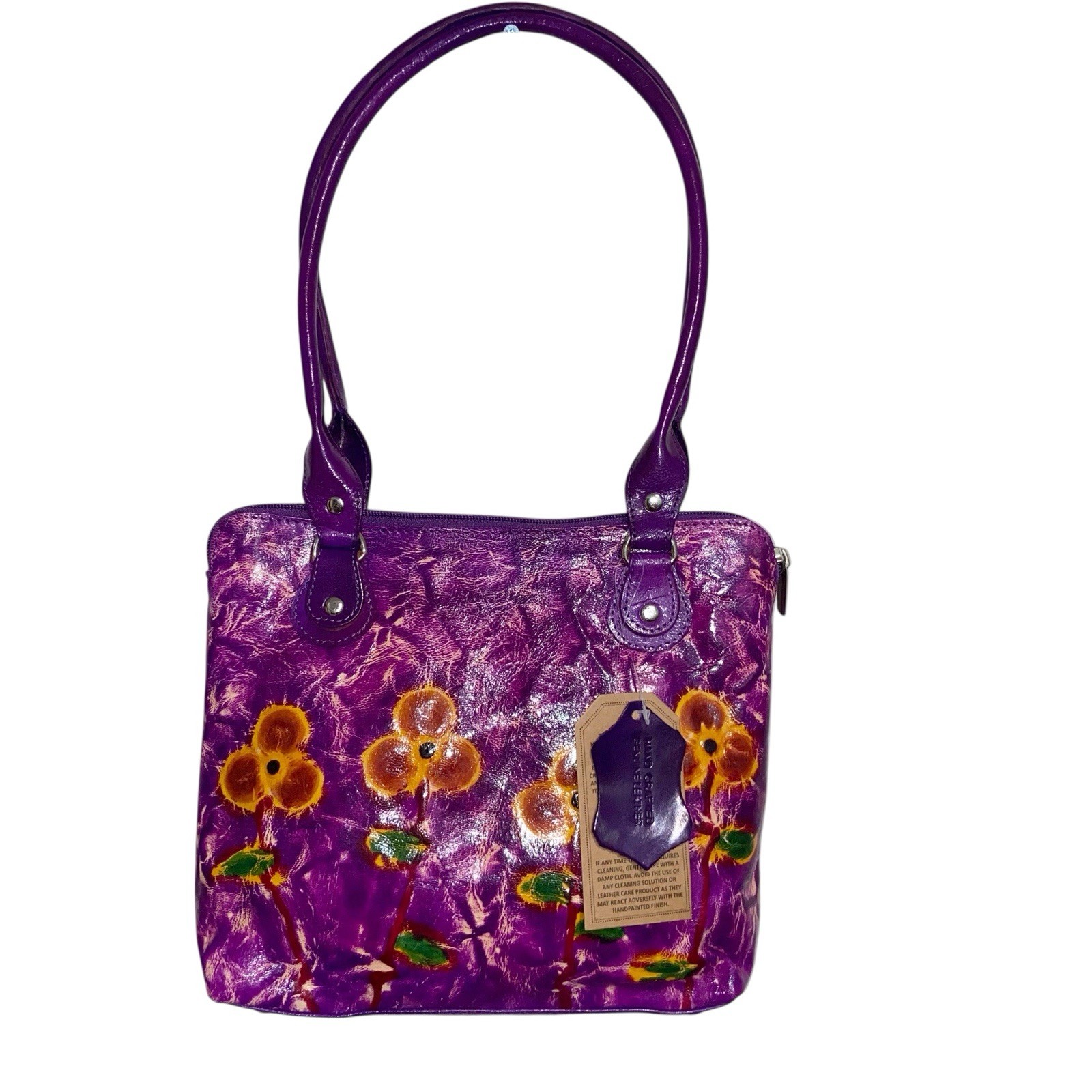 SUKRITI Bag Womens Purse Floral Hand Painted Leather Artsy Boho Retro Festival