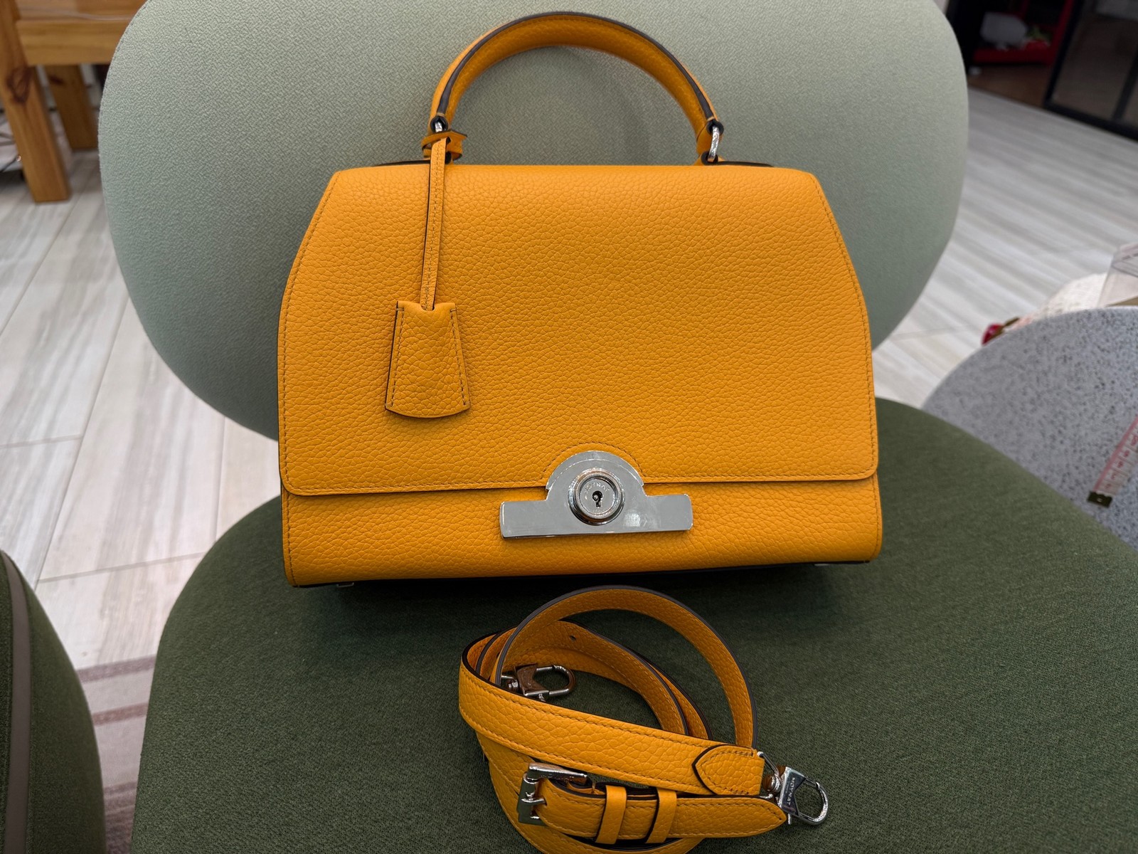 Moynat Rejane Yellow Taurillon Clemence Leather Top Handle Shoulder Bag