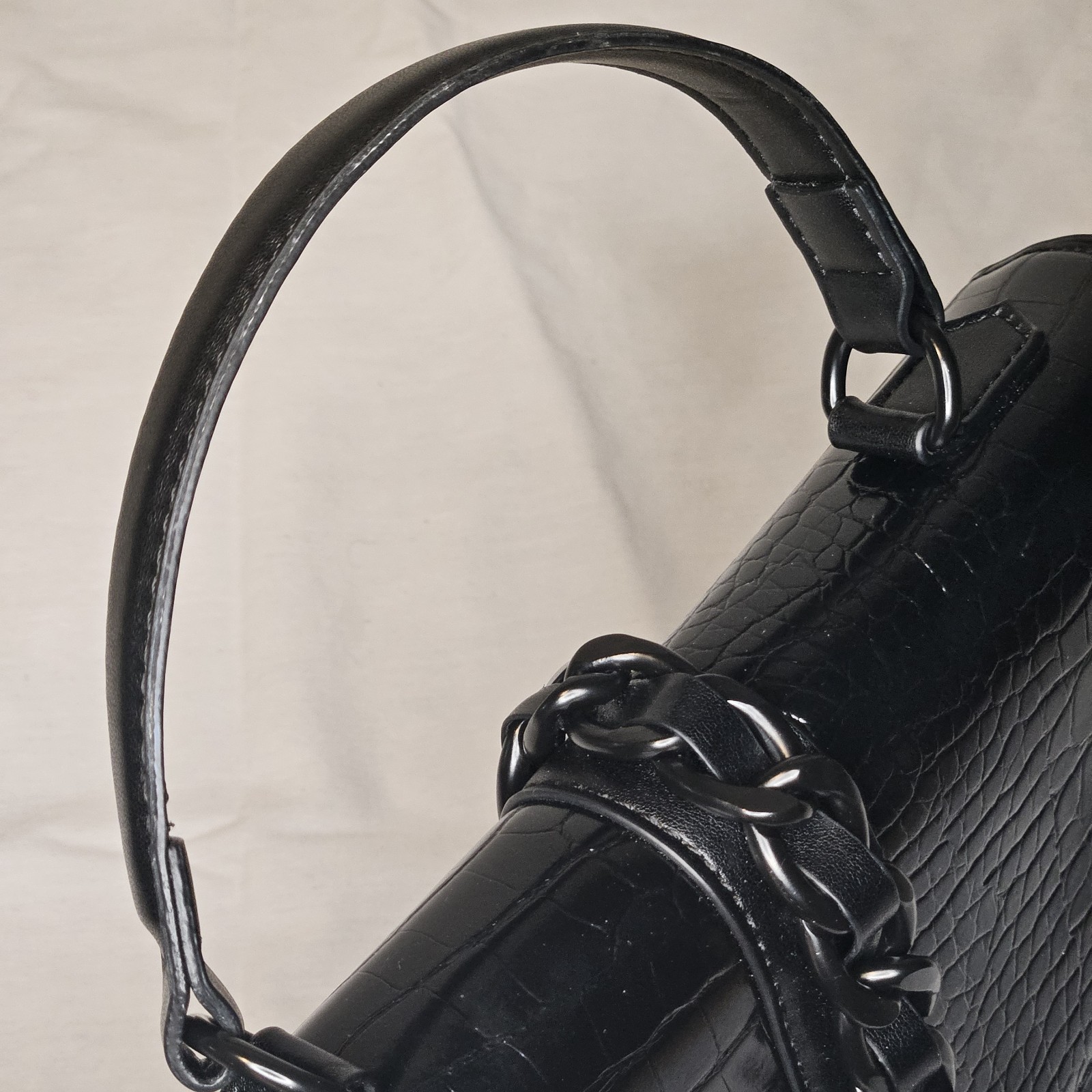 ALDO Black Crocodile Embossed Satchel Top Handle Bag Crossbody and Logo Plaque