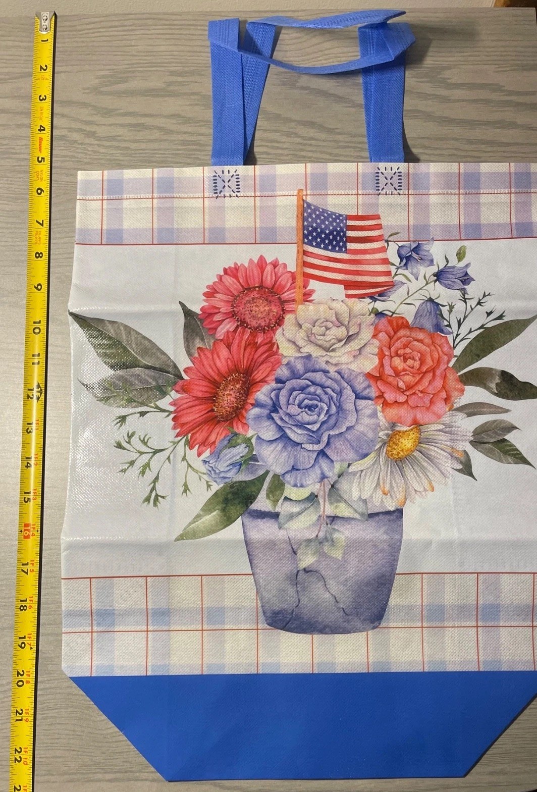 3 Reusable Tote Bags • Unbranded • American Flag • Patriotic • Flowers