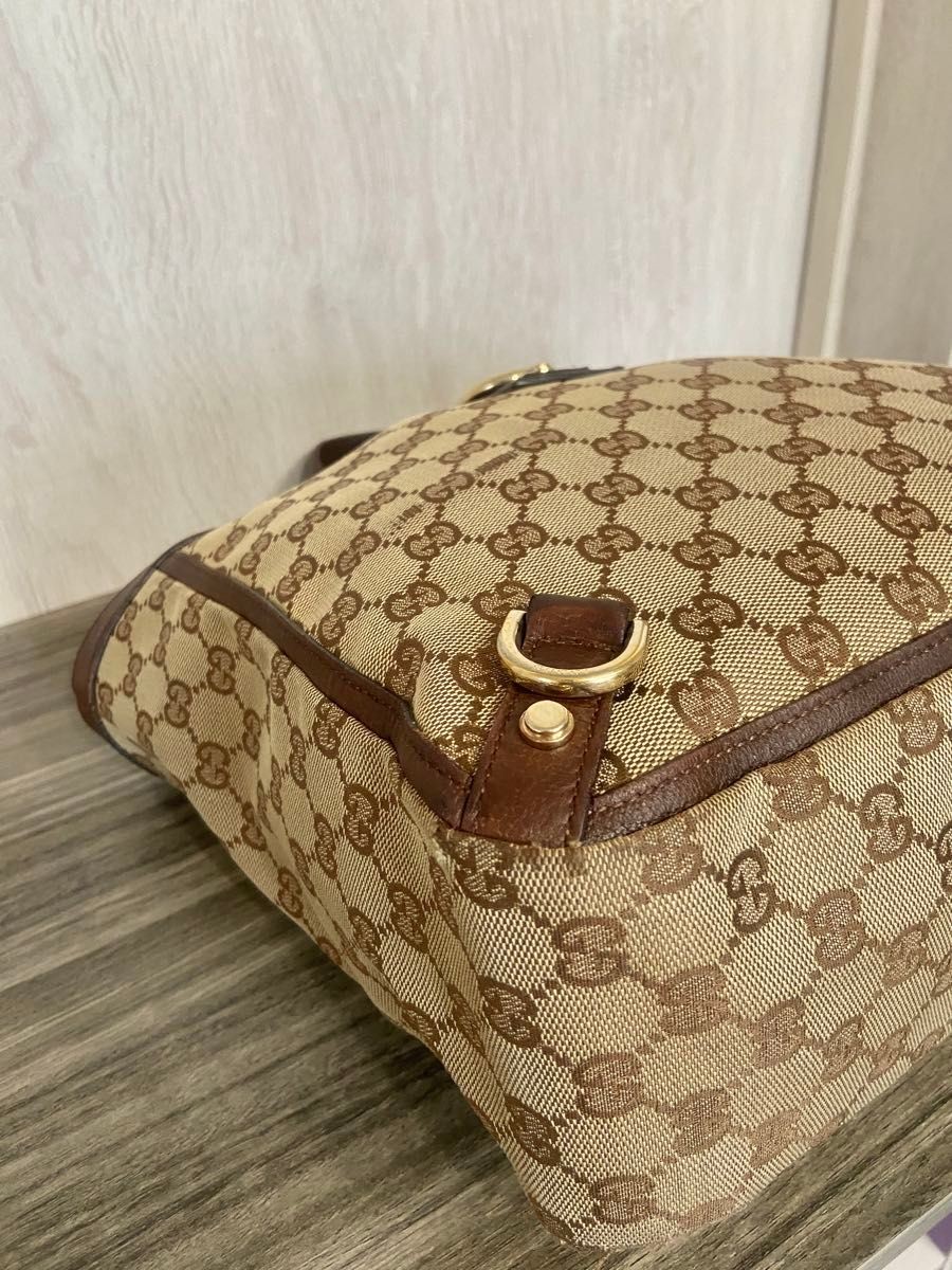 GUCCI Bag: Abbey Line GG Canvas Beige Leather Brown W28H26D12cm w/o accessories;