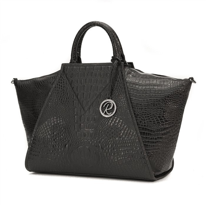Raviani Satchel In Crocodile & Cowhide leather W-adjustable Shoulder Strap