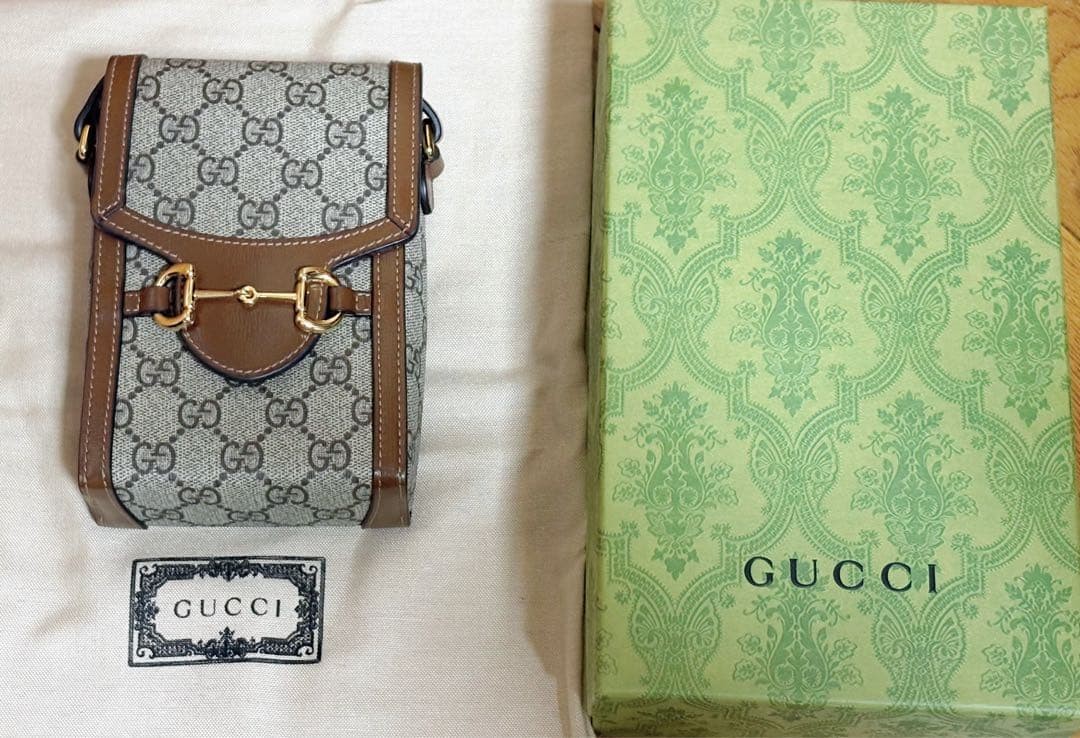 GUCCI GG pattern horsebit mini bag brown with box and dust bag Excellent Gift Pr