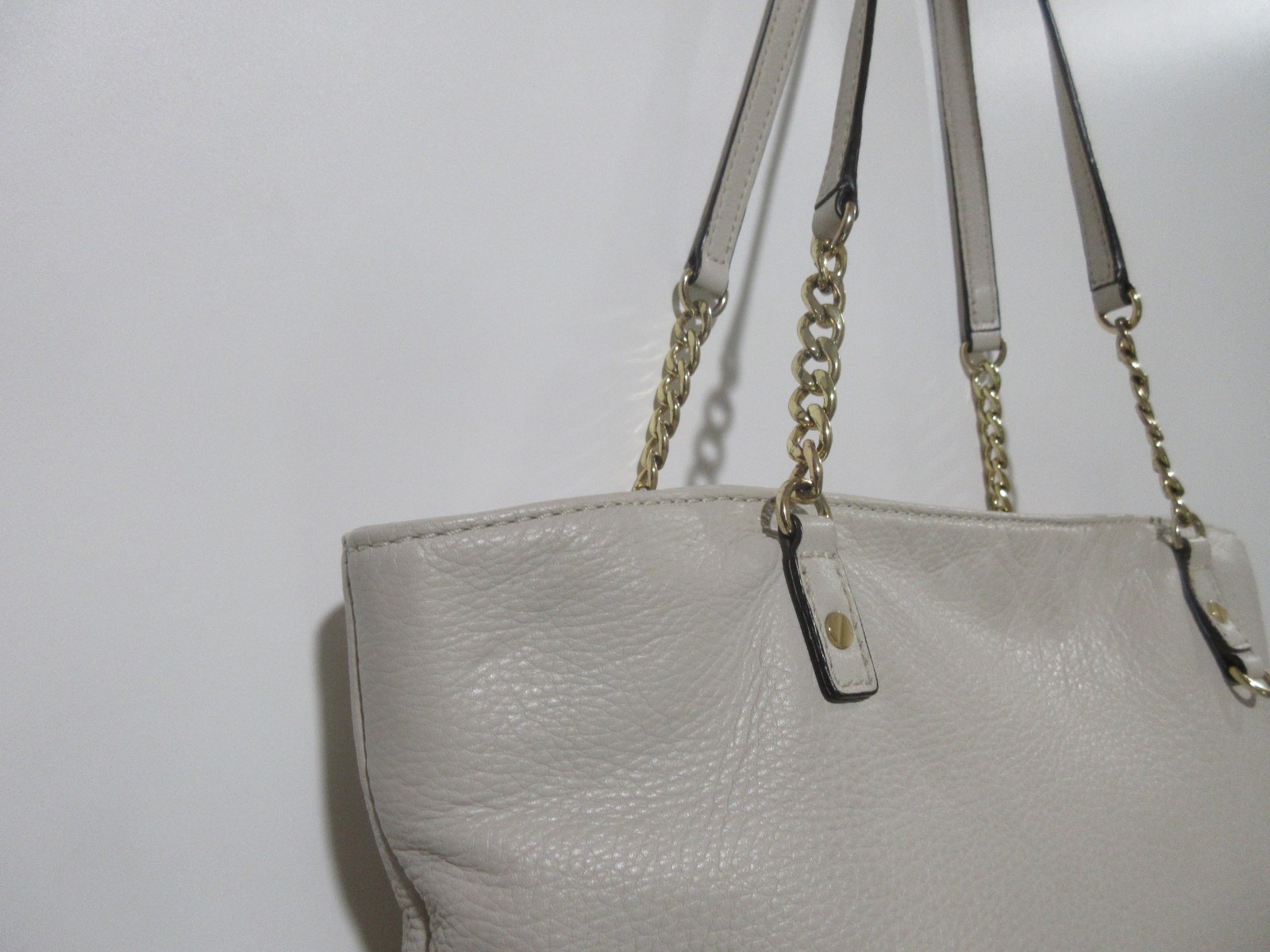 16″ Michael Kors Oatmeal Beige Pebbled Leather Tote Bag Shoulder Chain ZIPPER