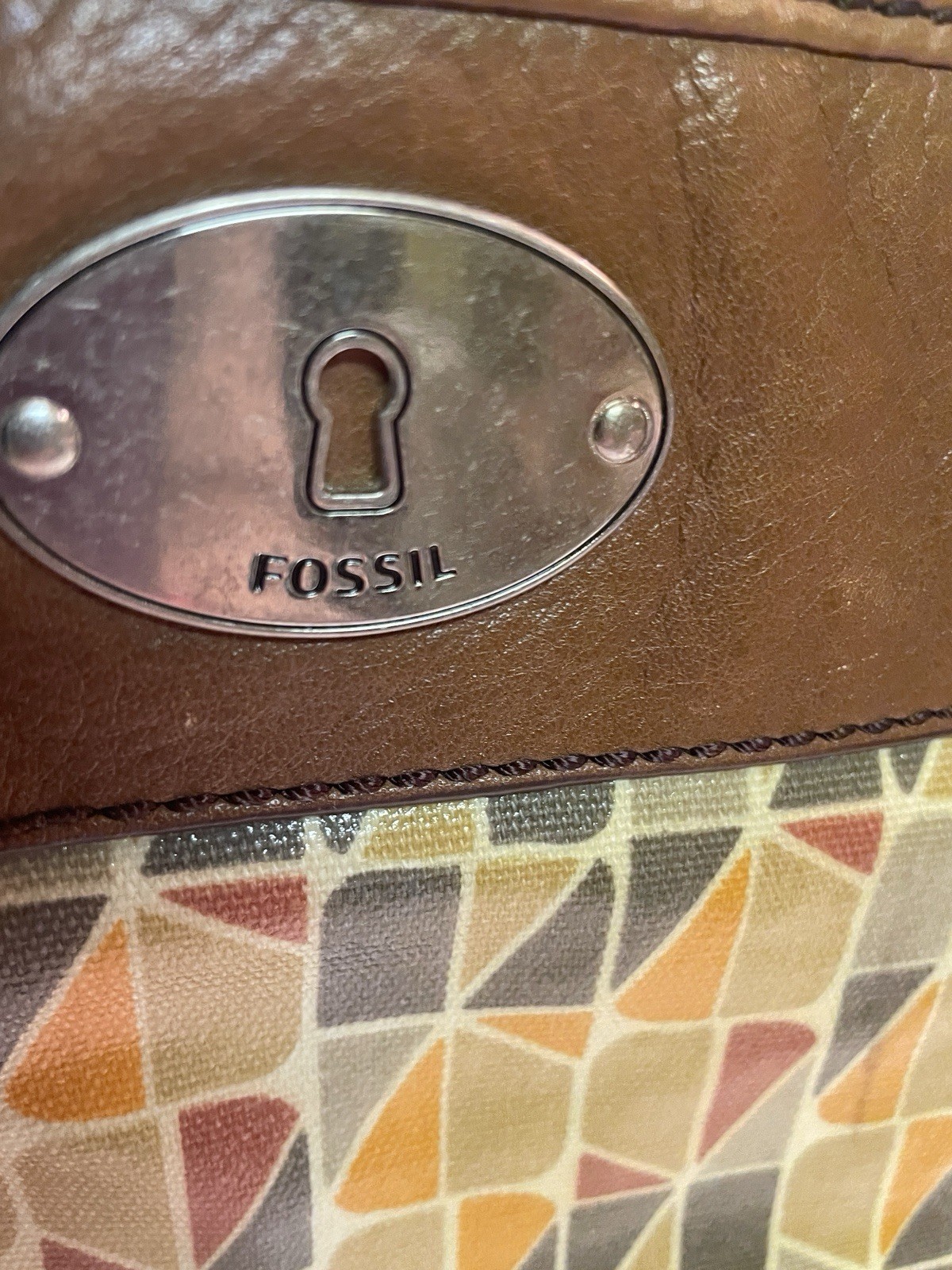 Fossil Key-Per Calypso Purse Grey Orange Leather Trim Shoulder Handbag Boho Y2K