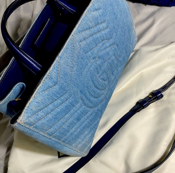 Gucci Marmont Denim Embroidered Flowers Matelasse Hand Shoulder Bag 2 Way $2,500