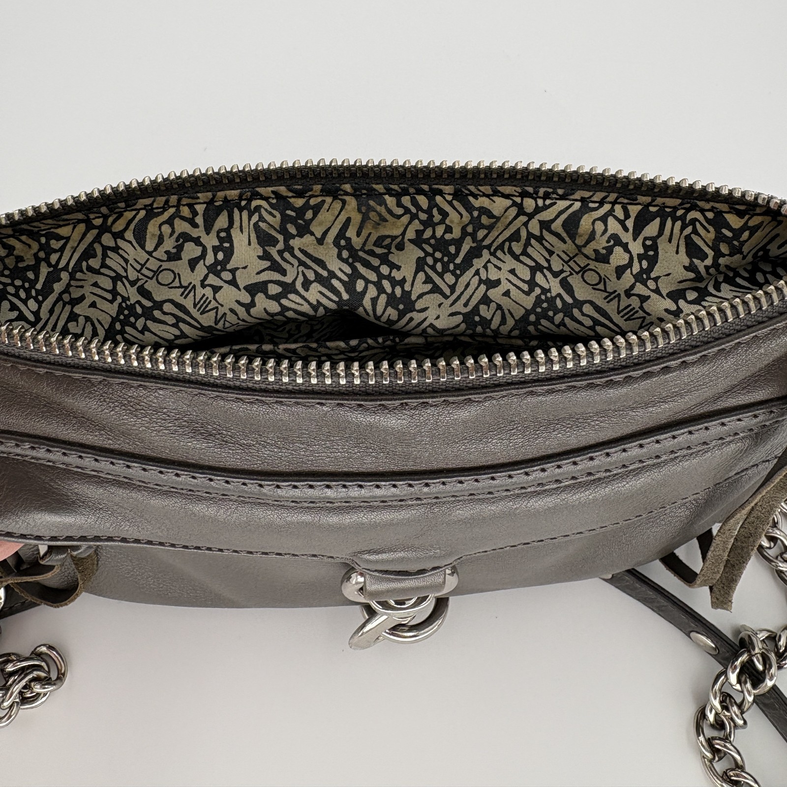 Rebecca Minkoff Charcoal Grey Leather Mini MAC Crossbody Bag Silver Hardware