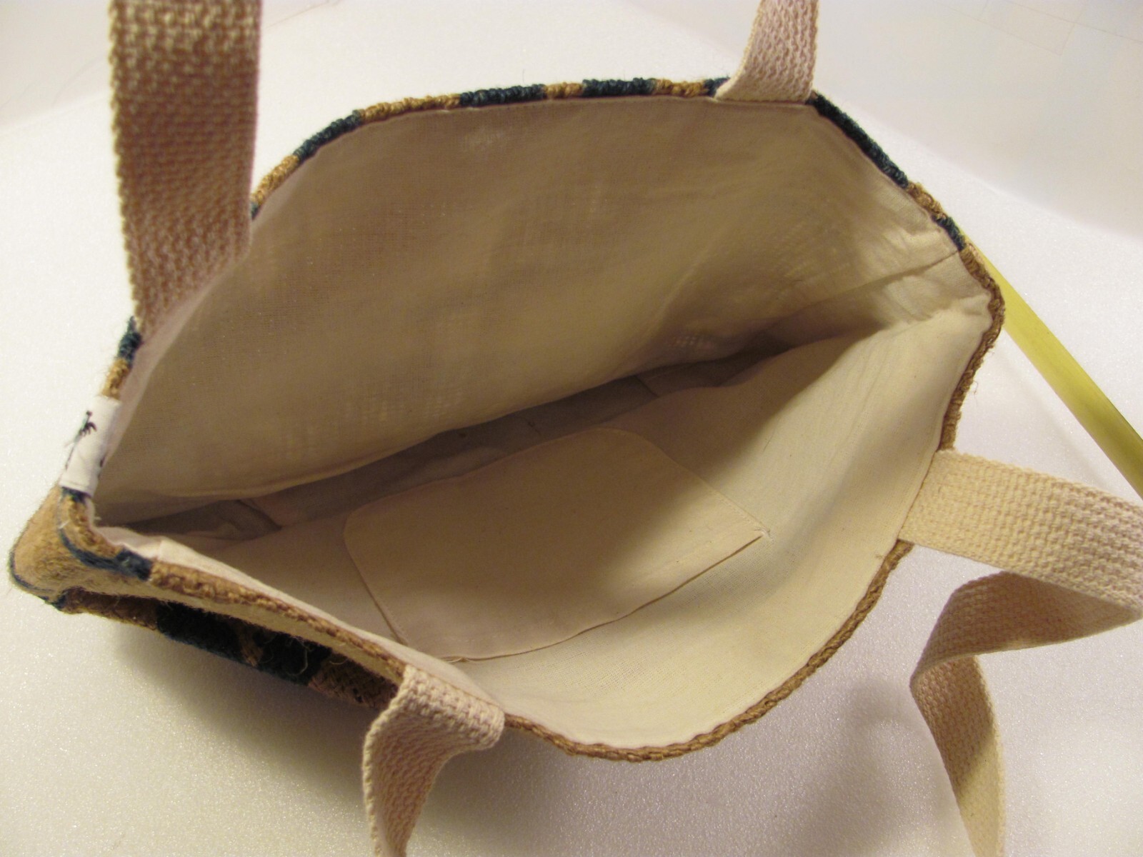 Caribou Coffee Burlap Sack Purse Womens 12 x 9 Blue Vtg Hand Book Beach Bean Bag