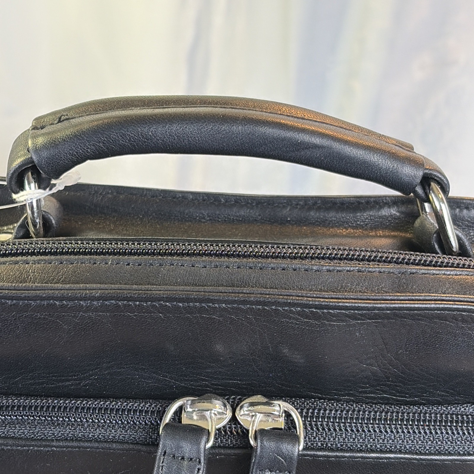 Perlina Black Leather Crossbody Bag Multi Zip Organizer Messenger Handbag