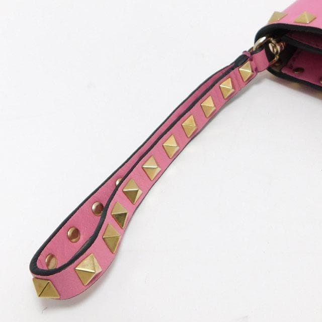Valentino Studded Clutch Bag Pink Leather Small W28cm H16cm